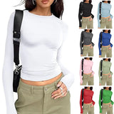 Women's Long Sleeve Crew Neck Crop Top