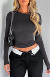 Women's Long Sleeve U Neck Crop Top