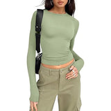 Women's Long Sleeve Crew Neck Crop Top