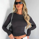 Women's Long Sleeve U Neck Crop Top